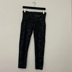 Spanx Black Camo Faux Leather Shaping Leggings Size XL